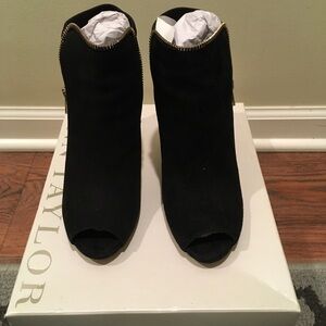 Ann Taylor Black Peep-Toe Ankle Boots